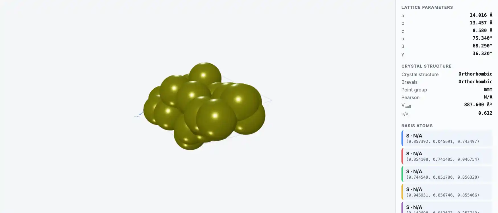 Sulfur — Crystal Structure Visualizer Preview
