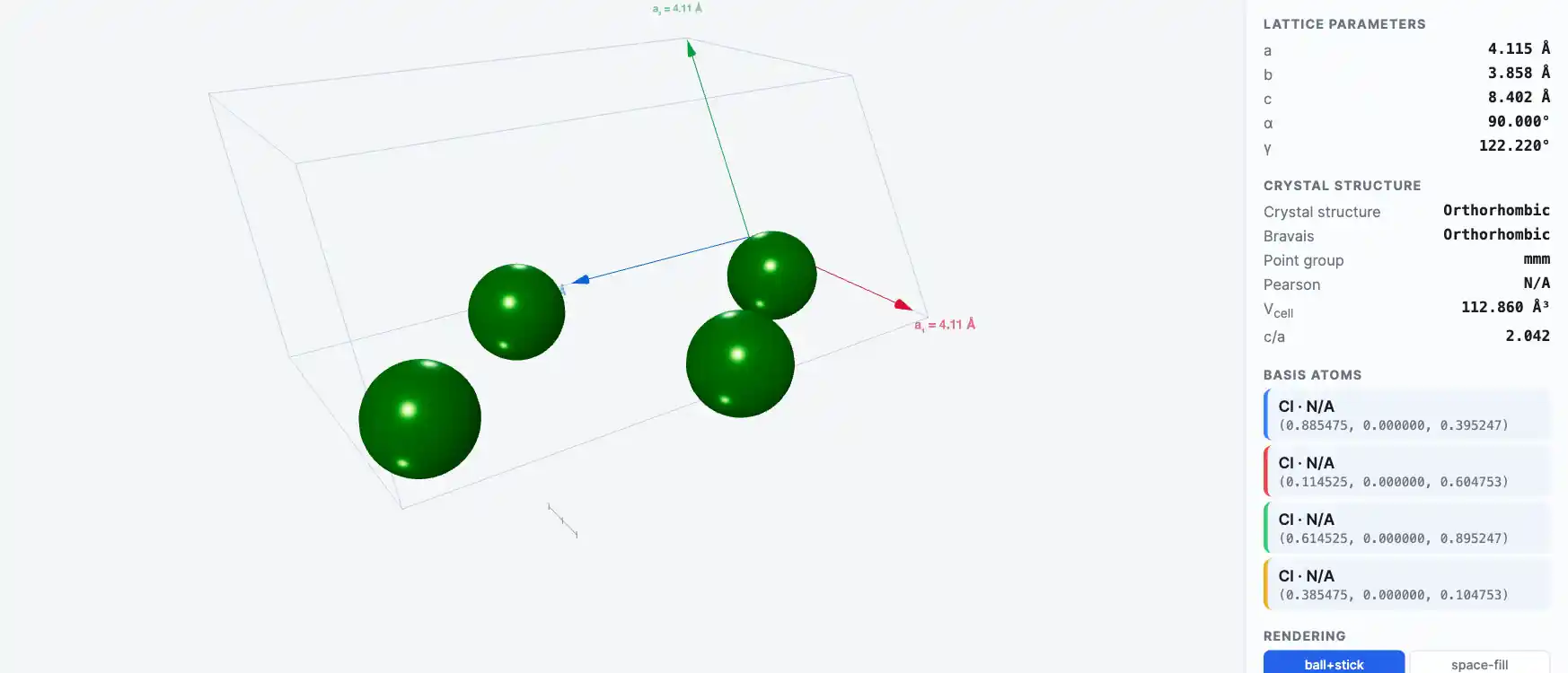 Chlorine — Crystal Structure Visualizer Preview