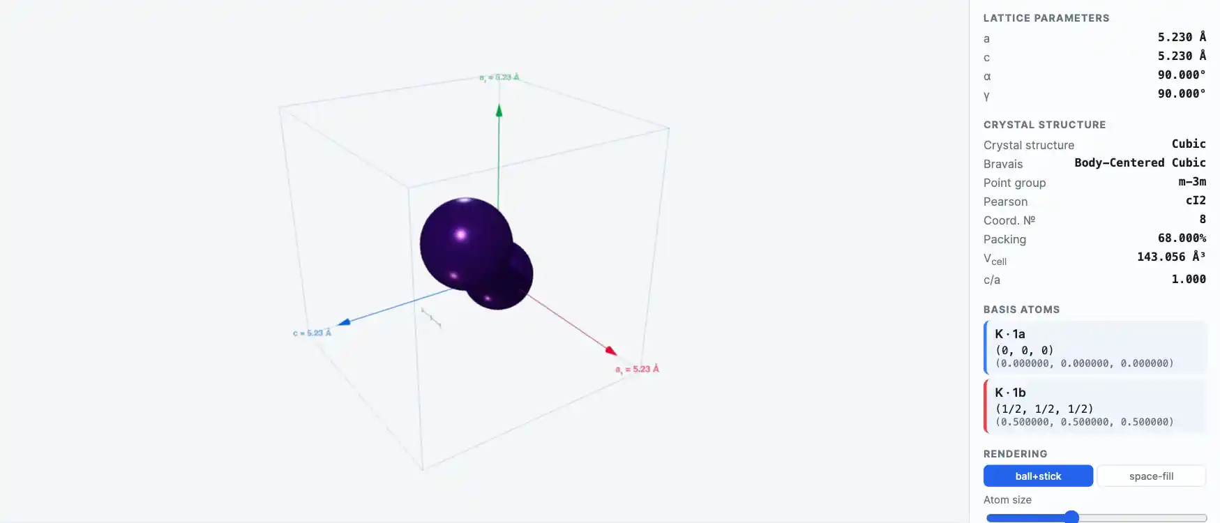 Potassium — Crystal Structure Visualizer Preview