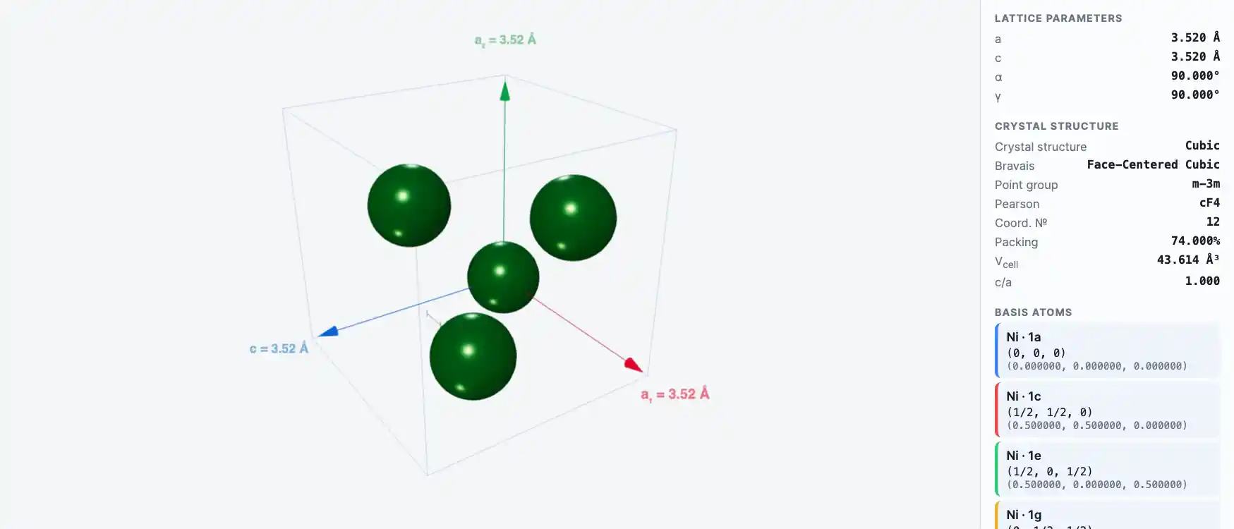 Nickel — Crystal Structure Visualizer Preview