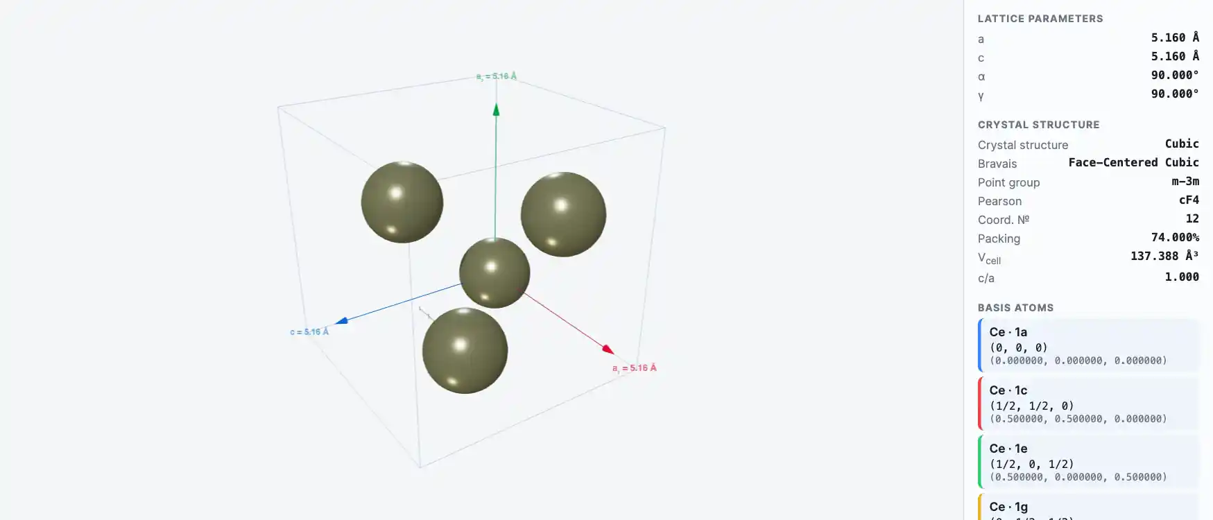 Cerium — Crystal Structure Visualizer Preview