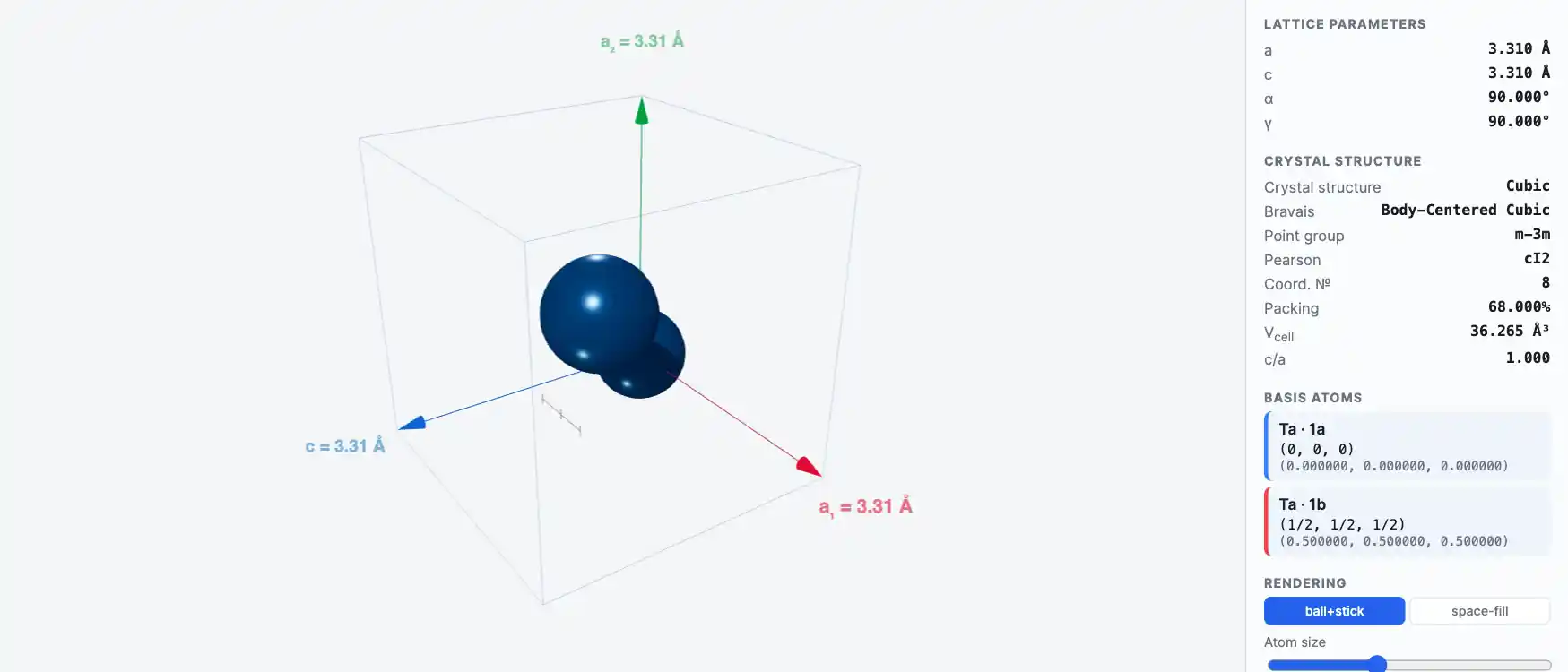 Tantalum — Crystal Structure Visualizer Preview