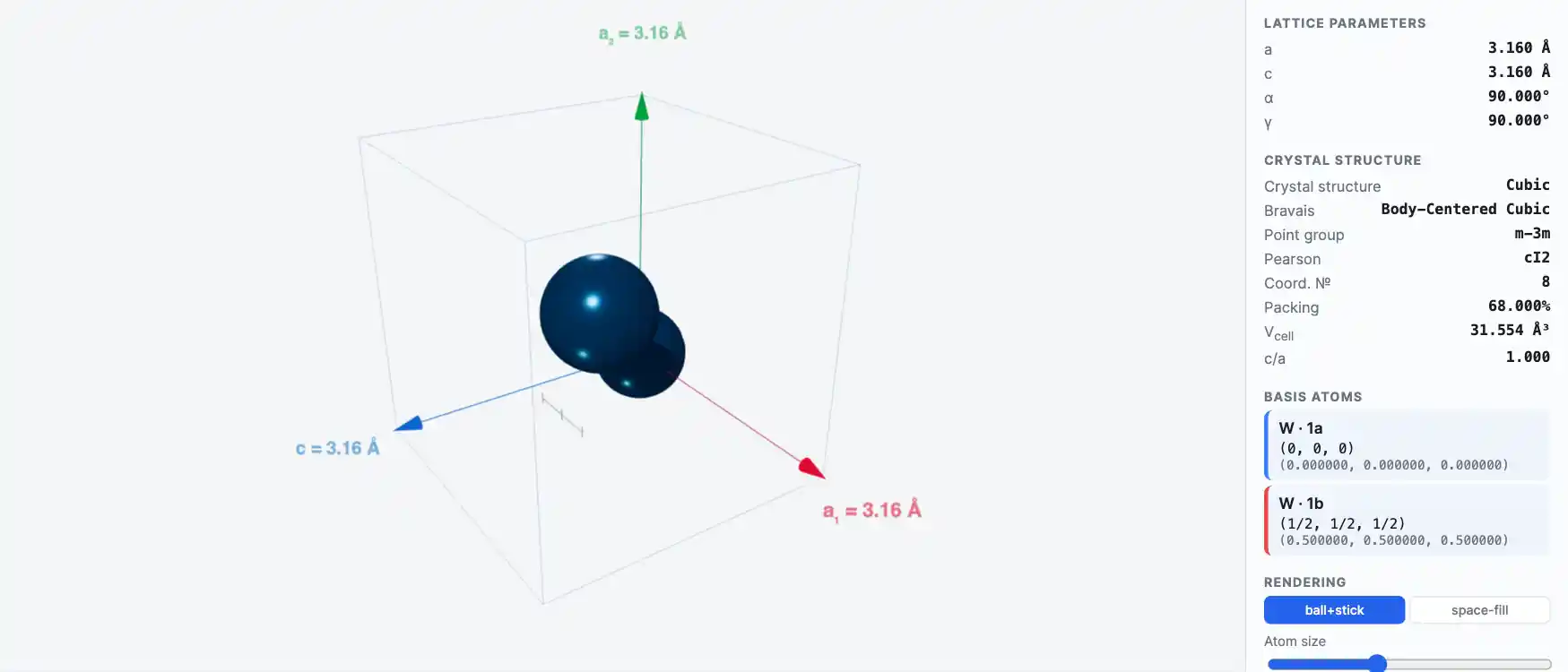 Tungsten — Crystal Structure Visualizer Preview