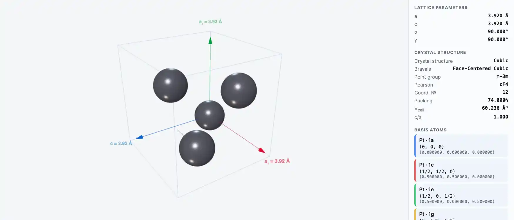 Platinum — Crystal Structure Visualizer Preview
