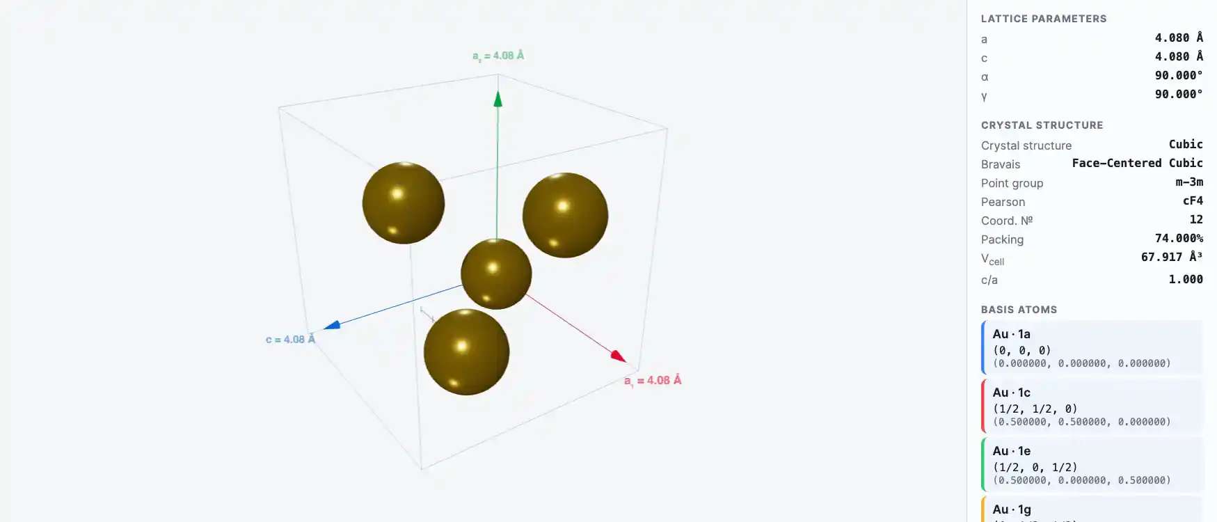 Gold — Crystal Structure Visualizer Preview
