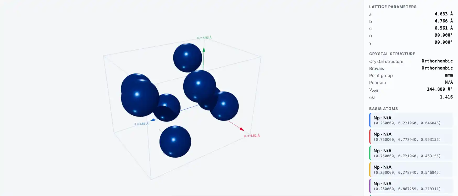 Neptunium — Crystal Structure Visualizer Preview